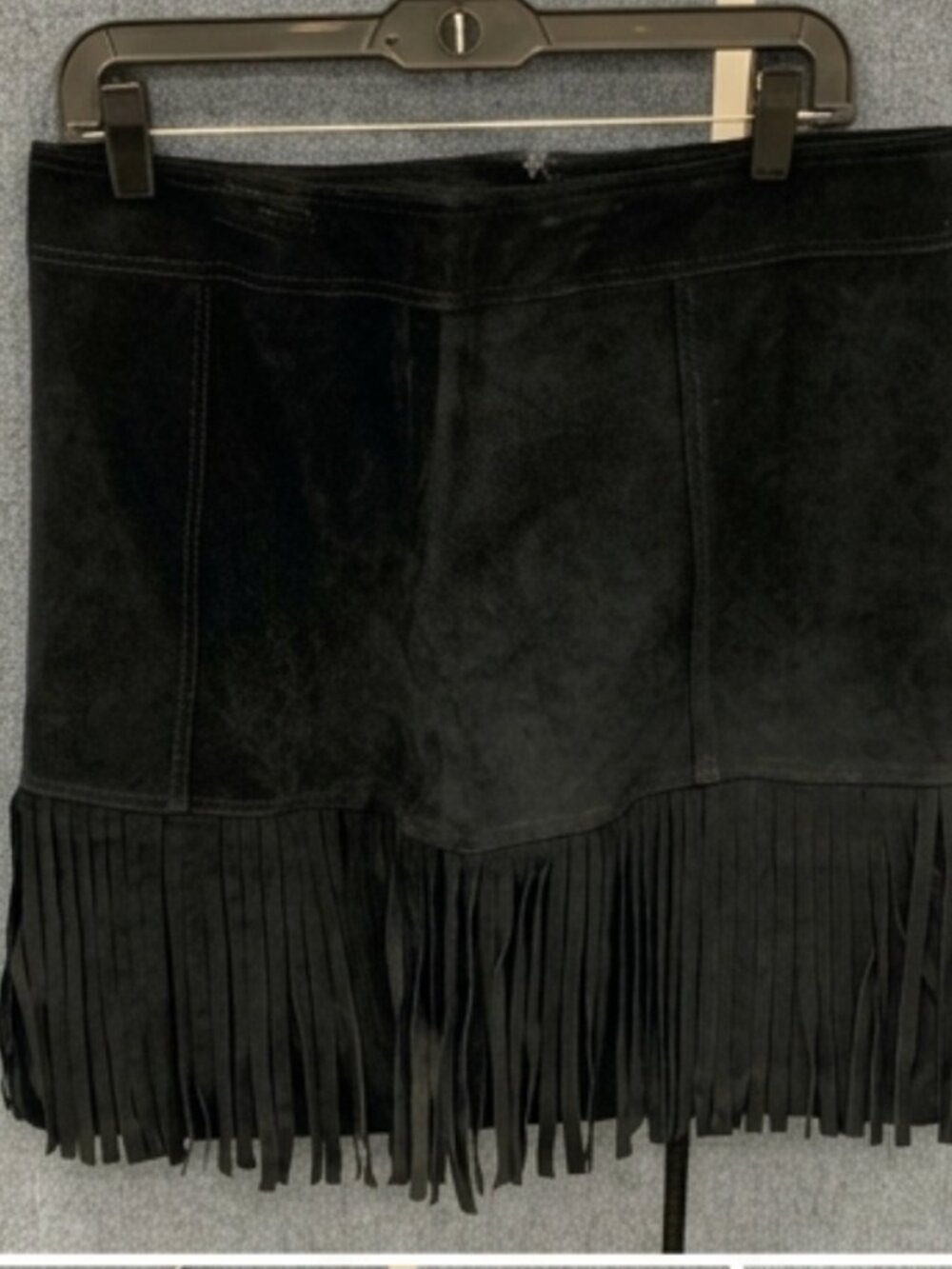 Worth New York Genuine Suede Fringe Mini Skirt Black Size 10
